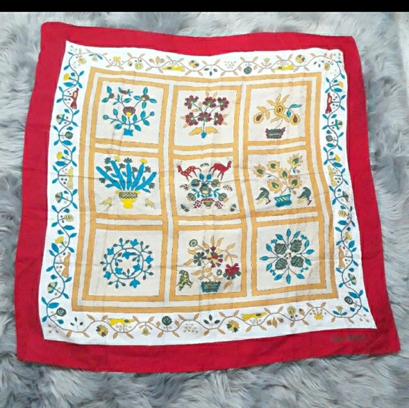 Laura Biagiotti silk scarf block floral animals - Picture 1 of 13